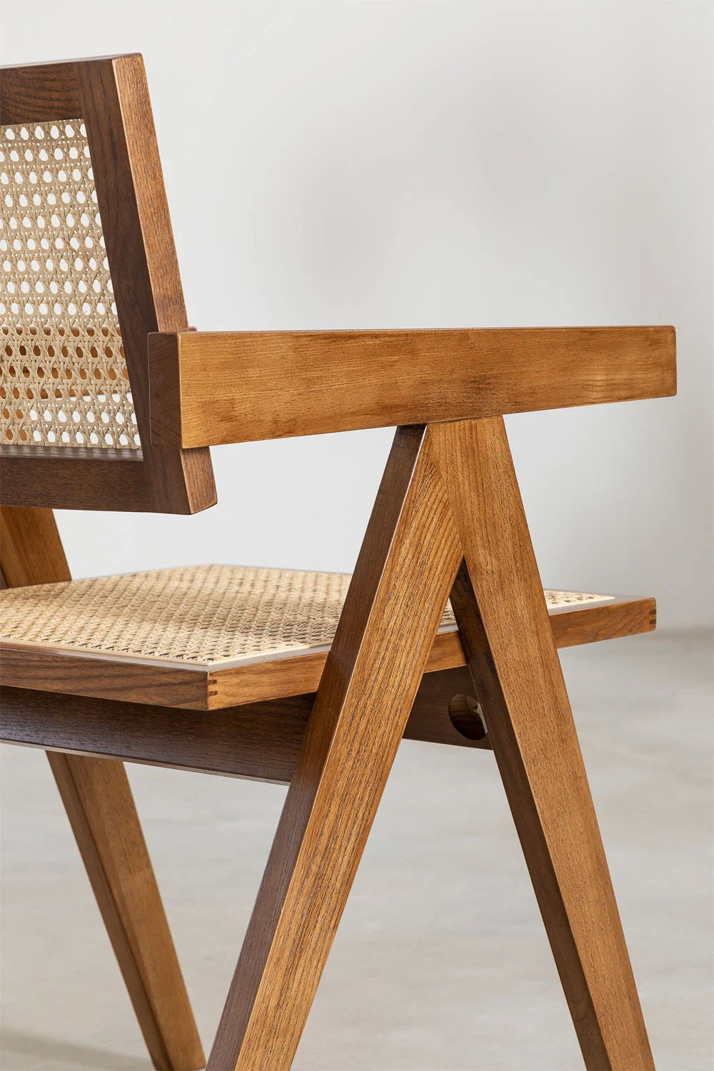 chair Pierre Jeanneret oak + real rattan, high quality, col: cherry