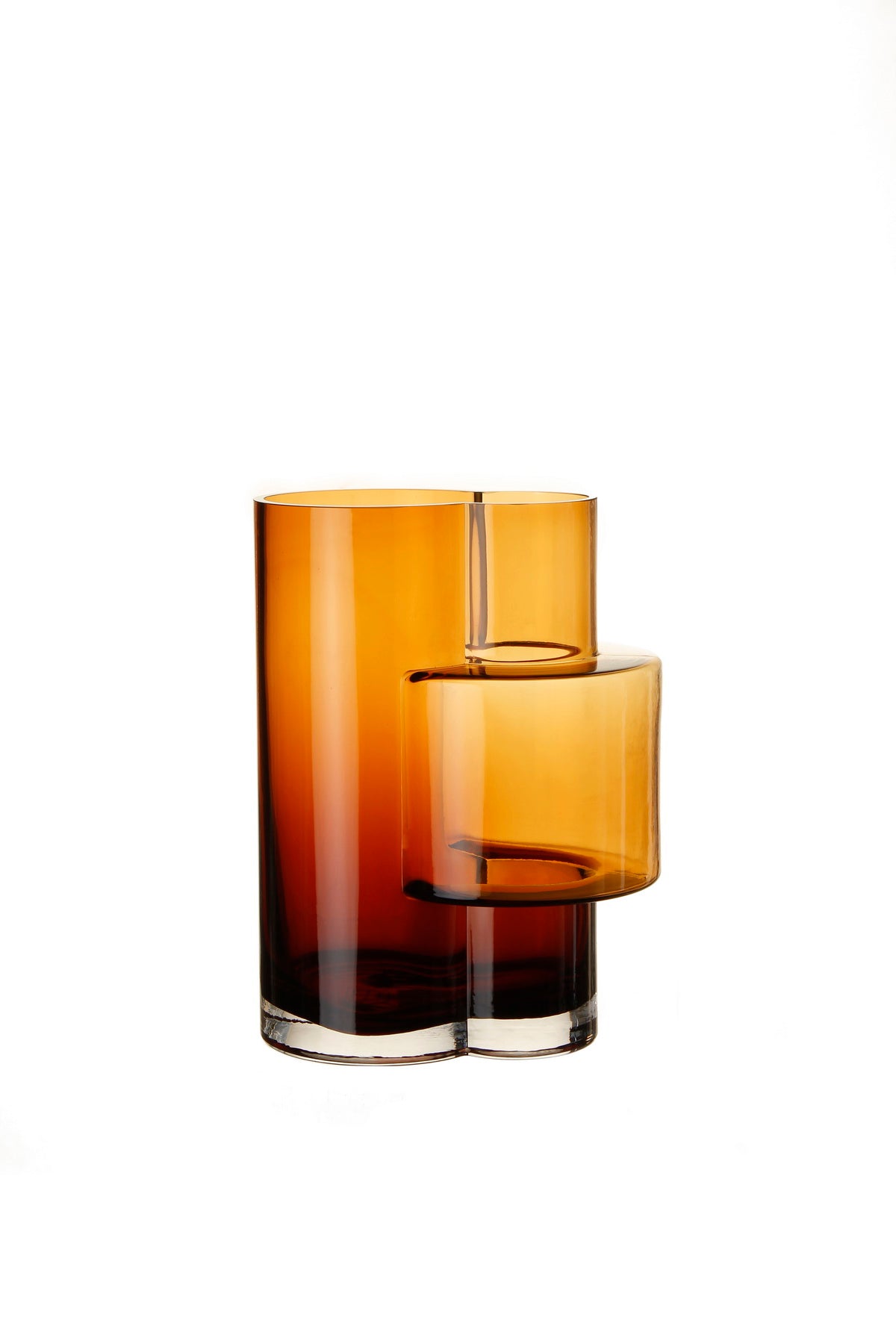 Innovative modernist tall vase, top design, constructivist FUSIO 32 AMber