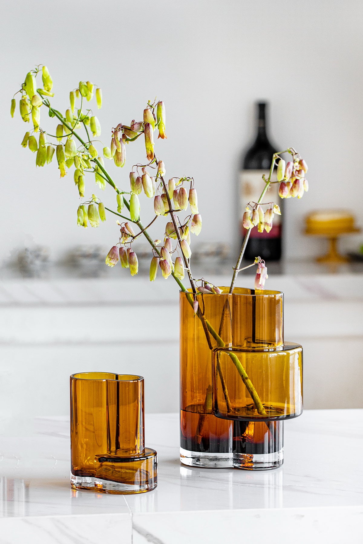 Glass vase of top innovative design with constructivist touch, FUSIO 20 AMber