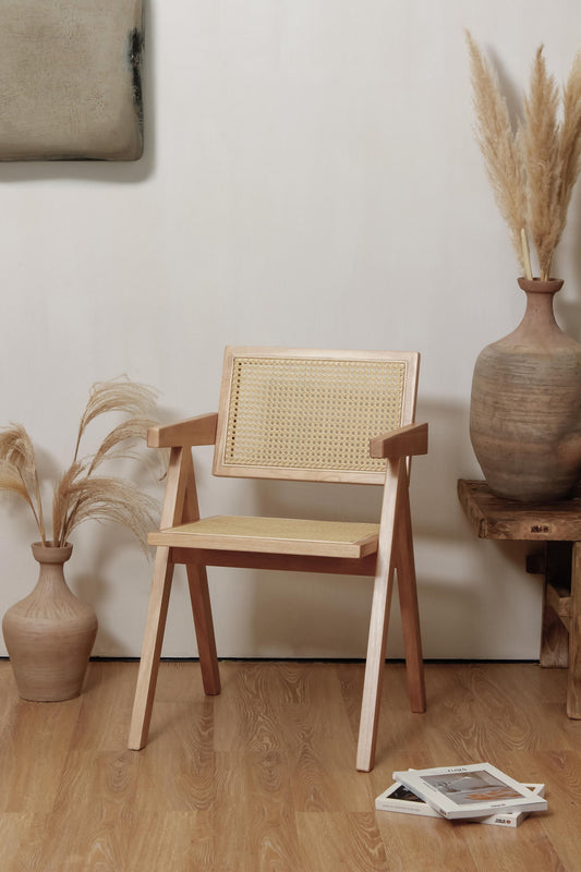 chair Pierre Jeanneret clear oak color + rattan, high quality, Chandigarh style