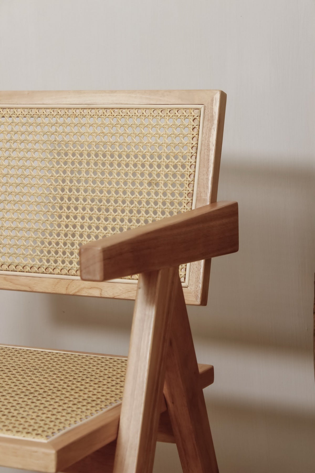 chair Pierre Jeanneret clear oak color + rattan, high quality