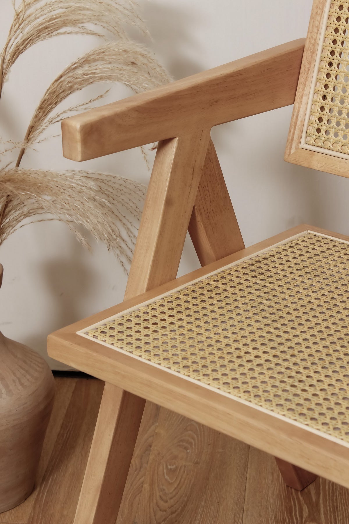 chair Pierre Jeanneret clear oak color + rattan, high quality, Chandigarh style