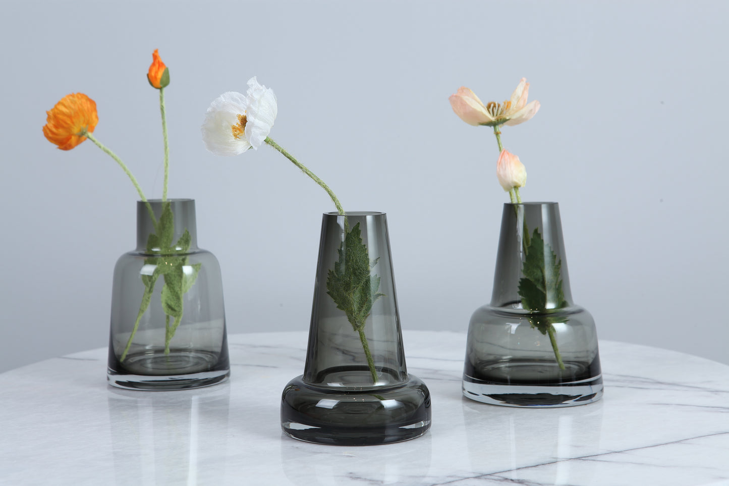 Modern Korean design glass luxury vase, Pusan, grey thick glass