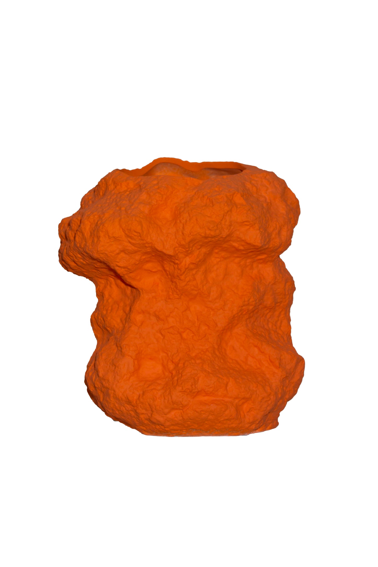 Modern design rock like vase in orange ceramic, CHU32OR