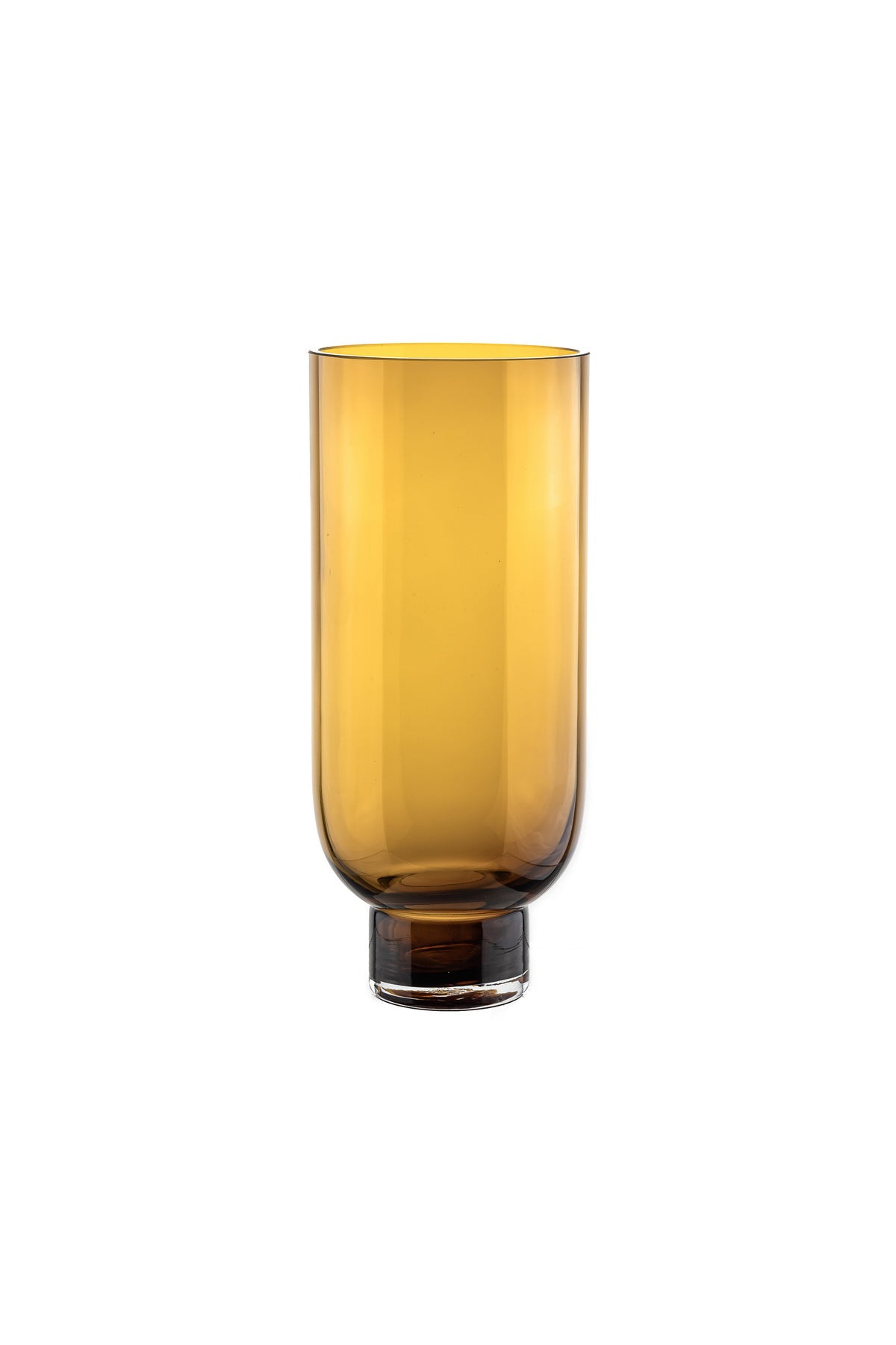 Sober modern glass vase, cylindrical shape on a solid base, warm dark orange, OMAHA14AM