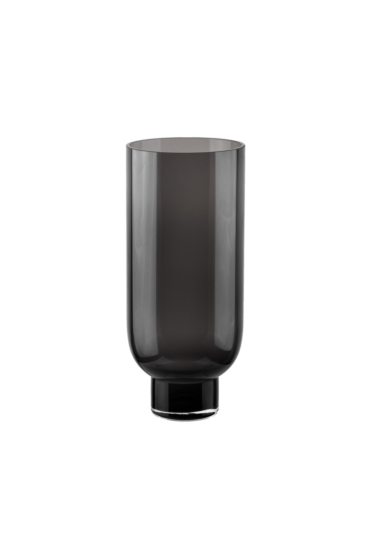 Sober modern glass vase, cylindrical shape on a solid base, dark grey, OMAHA14GR