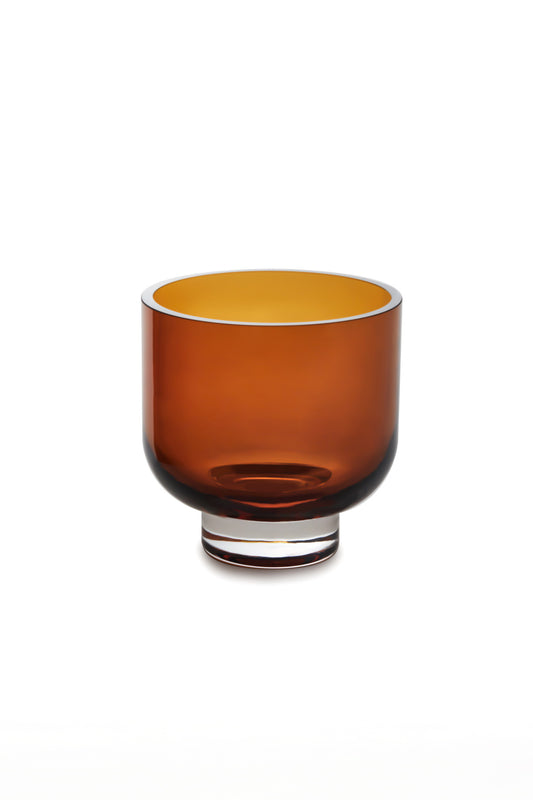 Modern low vase/bowl, sober design, amber color, OMA15AM