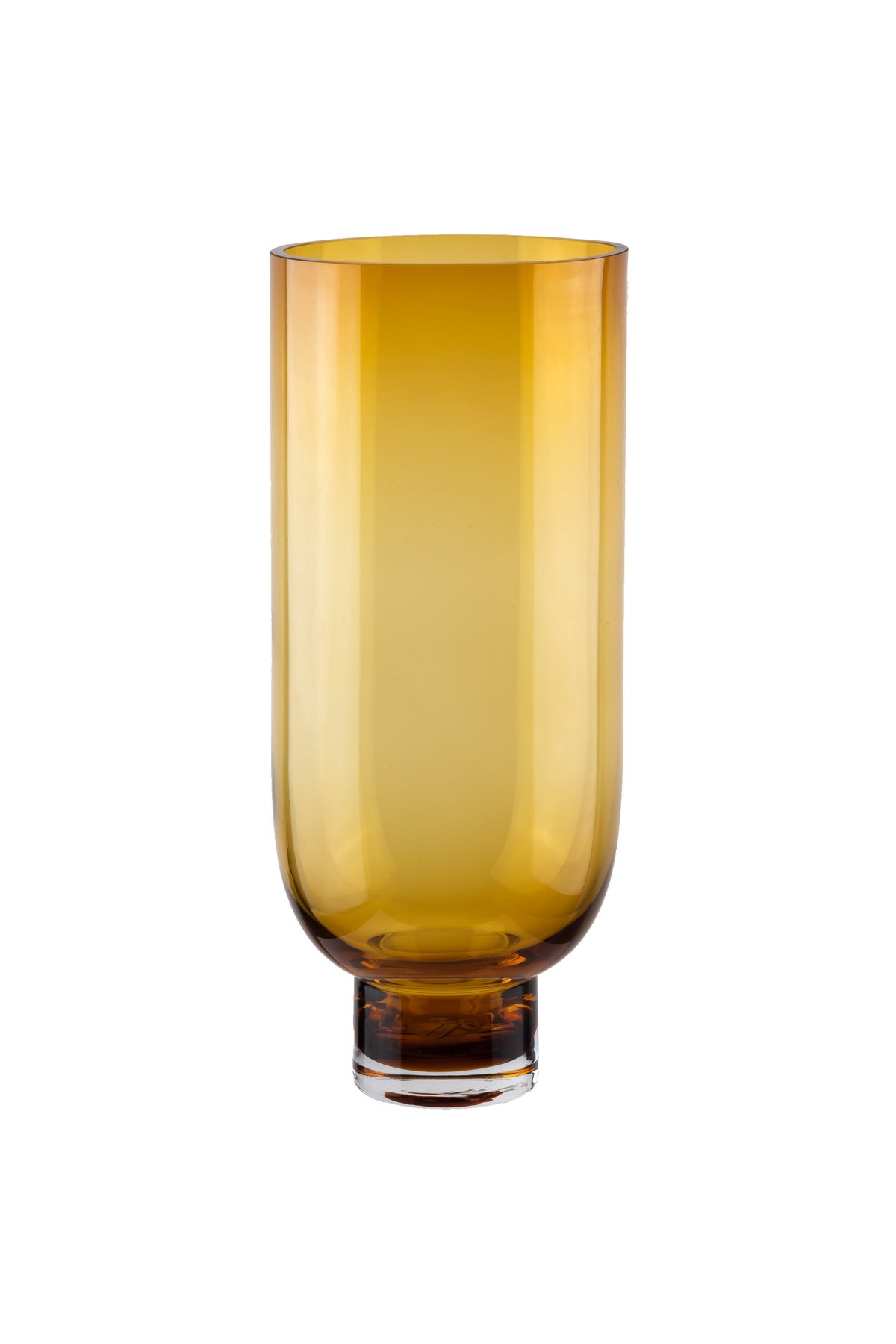 Sober modern tall glass vase, cylindrical shape on a solid base, warm dark orange, OMAHA18AM