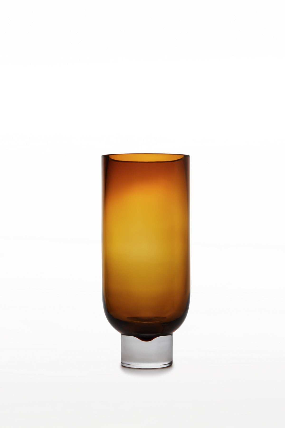 Modern luxuru cylindric vase on solid base, sober design, amber color, OMA28AM