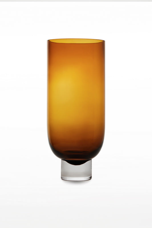 Modern Luxury 9MM thick glass vase, Sober Design, very tall, warm dark orange, OMAHA36AM